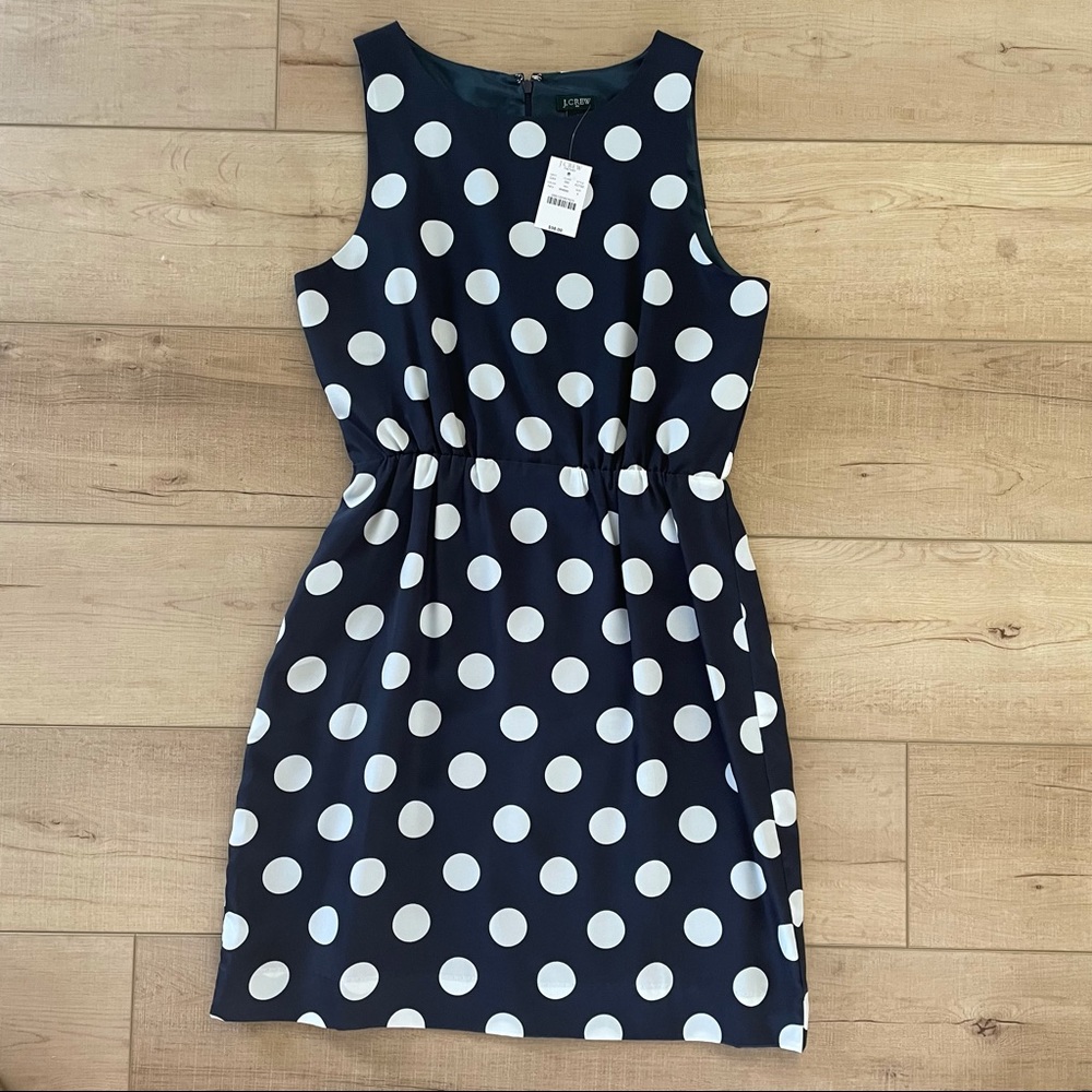 J Crew women’s navy and white polka dot dress